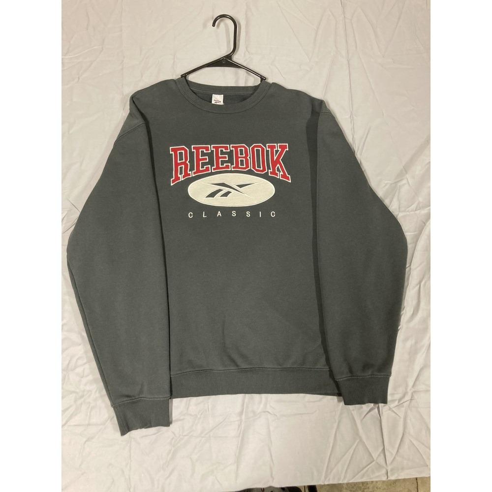 Y2K! Reebok Sweatshirt Men's Large Gray Embroidered Long Sleeve Crewneck Sports